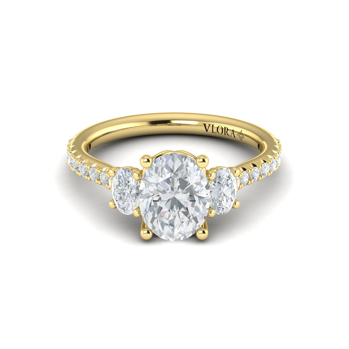 14kt Yellow Gold Oval Diamond Three-Stone Engagement Ring