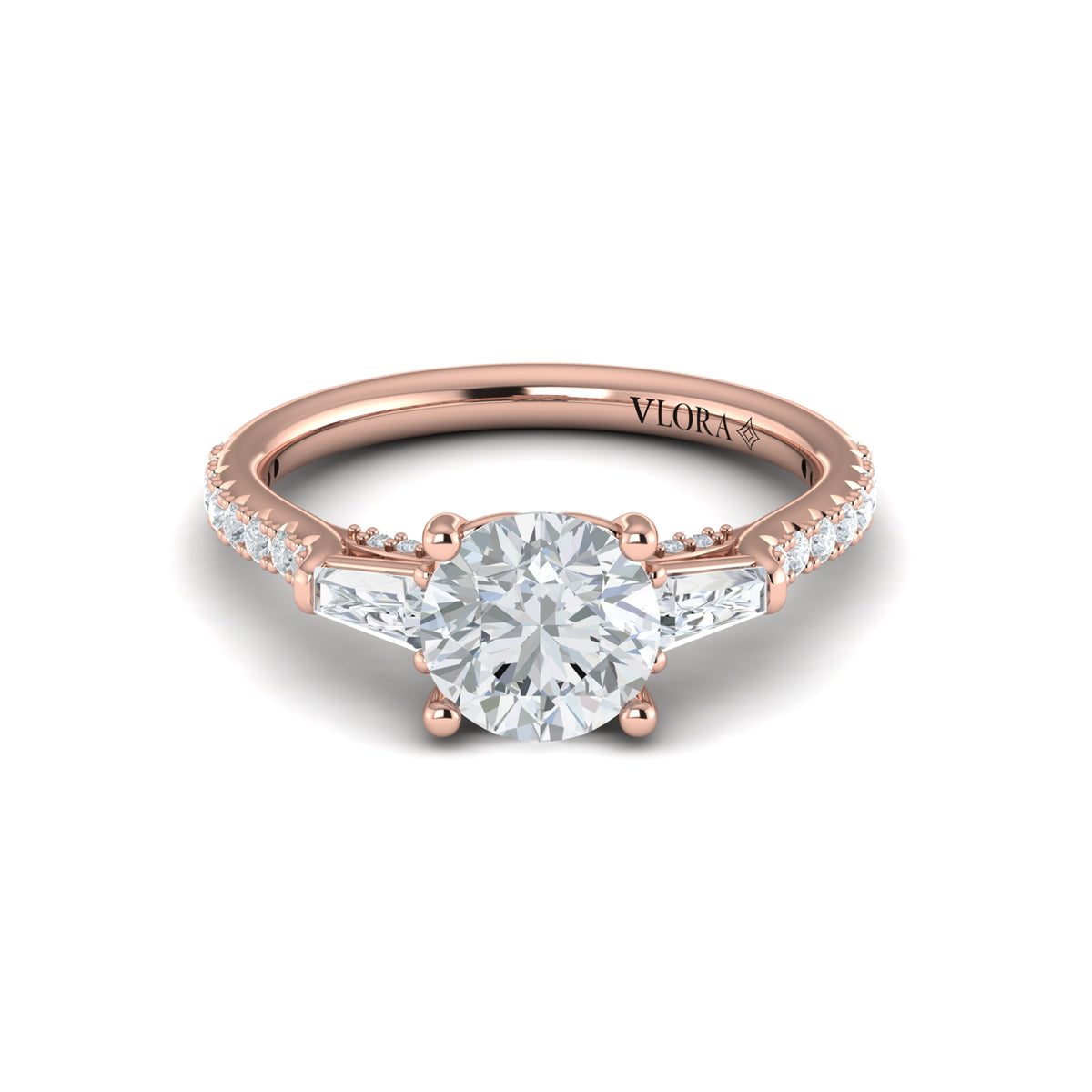 14kt Rose Gold Three Stone Diamond Engagement Ring