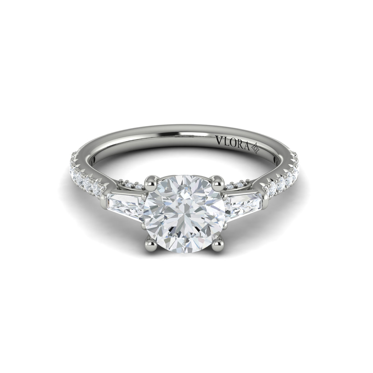 14K White Gold Three Stone Diamond Engagement Ring