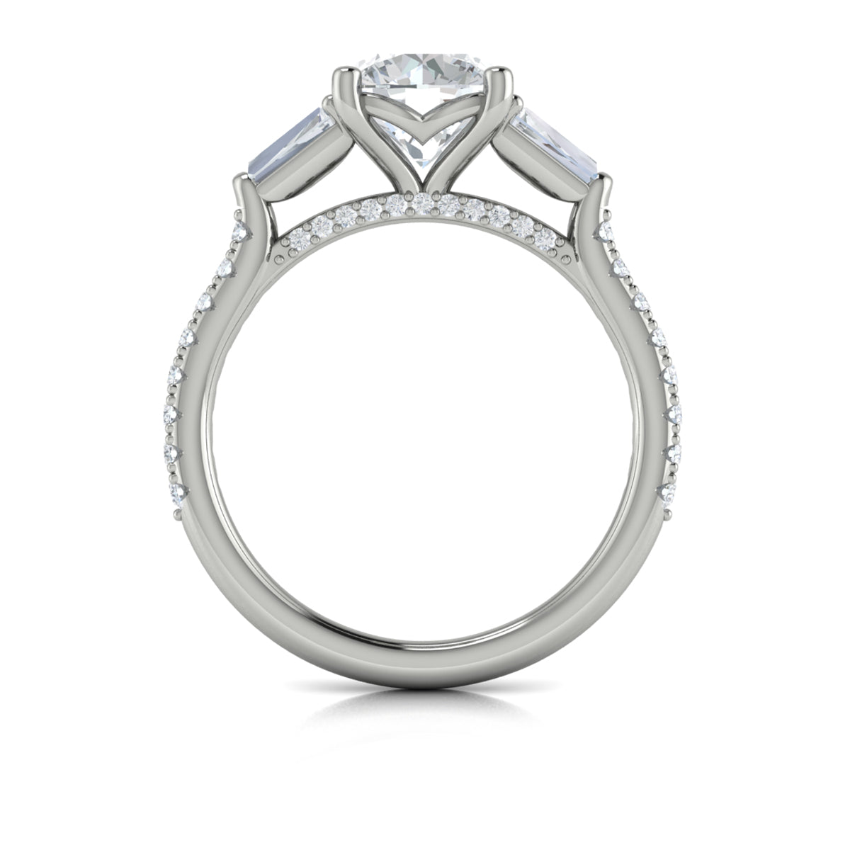 14K White Gold Three Stone Diamond Engagement Ring