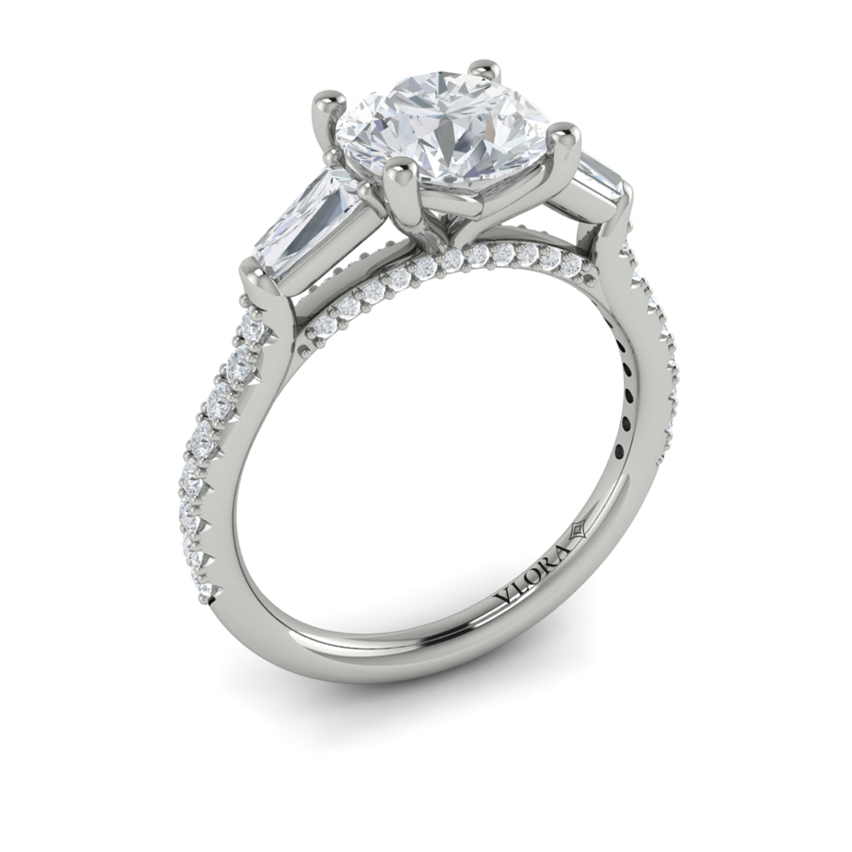 14K White Gold Three Stone Diamond Engagement Ring