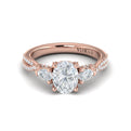 18kt Rose Gold Pear & Round Diamond Three-Stone Ring