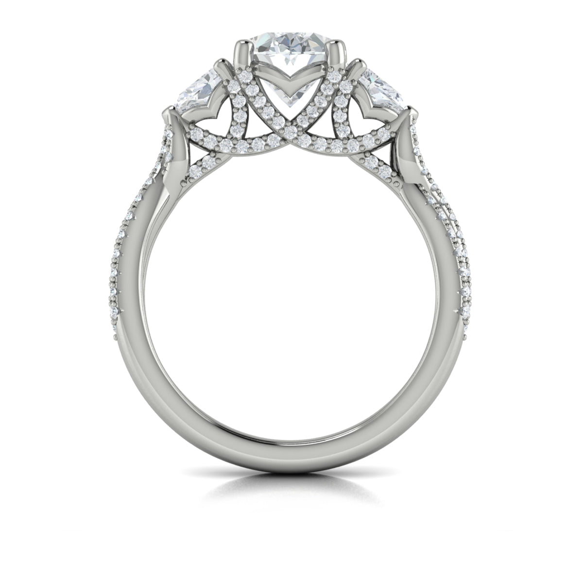 14K White Gold Pear & Round Diamond Three-Stone Ring