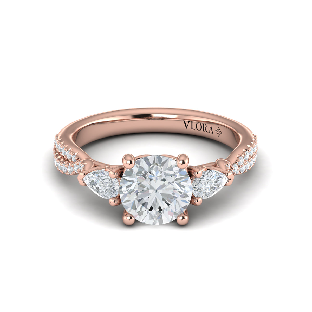 14kt Rose Gold Pear Diamond Three-Stone Engagement Ring
