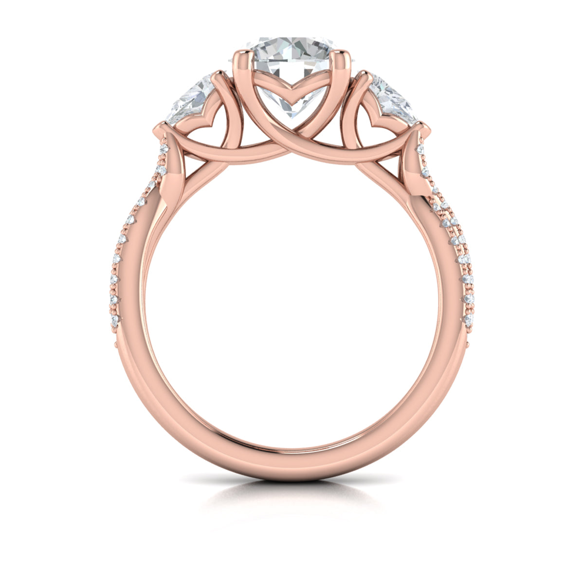 14kt Rose Gold Pear Diamond Three-Stone Engagement Ring