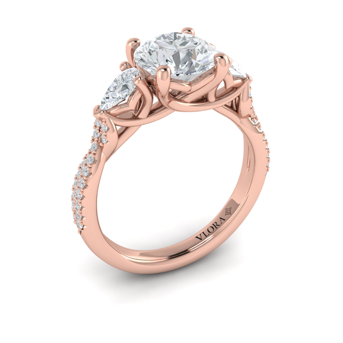 14kt Rose Gold Pear Diamond Three-Stone Engagement Ring
