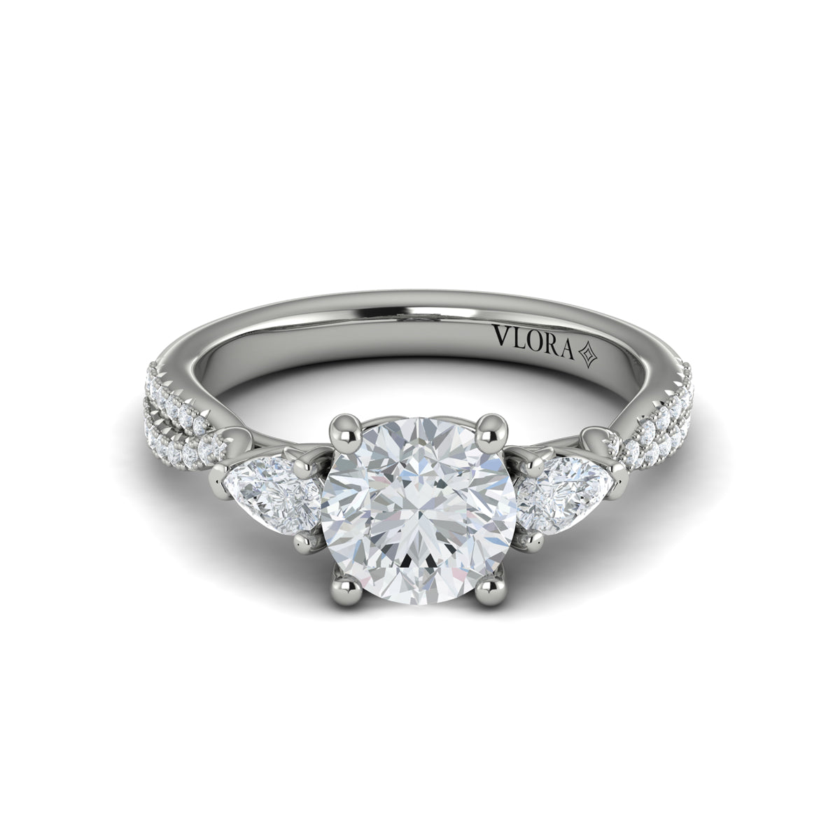14K White Gold Pear Diamond Three-Stone Engagement Ring