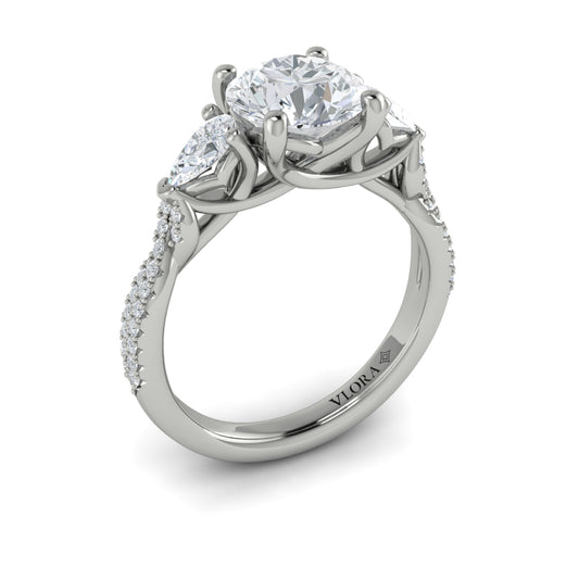 14K White Gold Pear Diamond Three-Stone Engagement Ring
