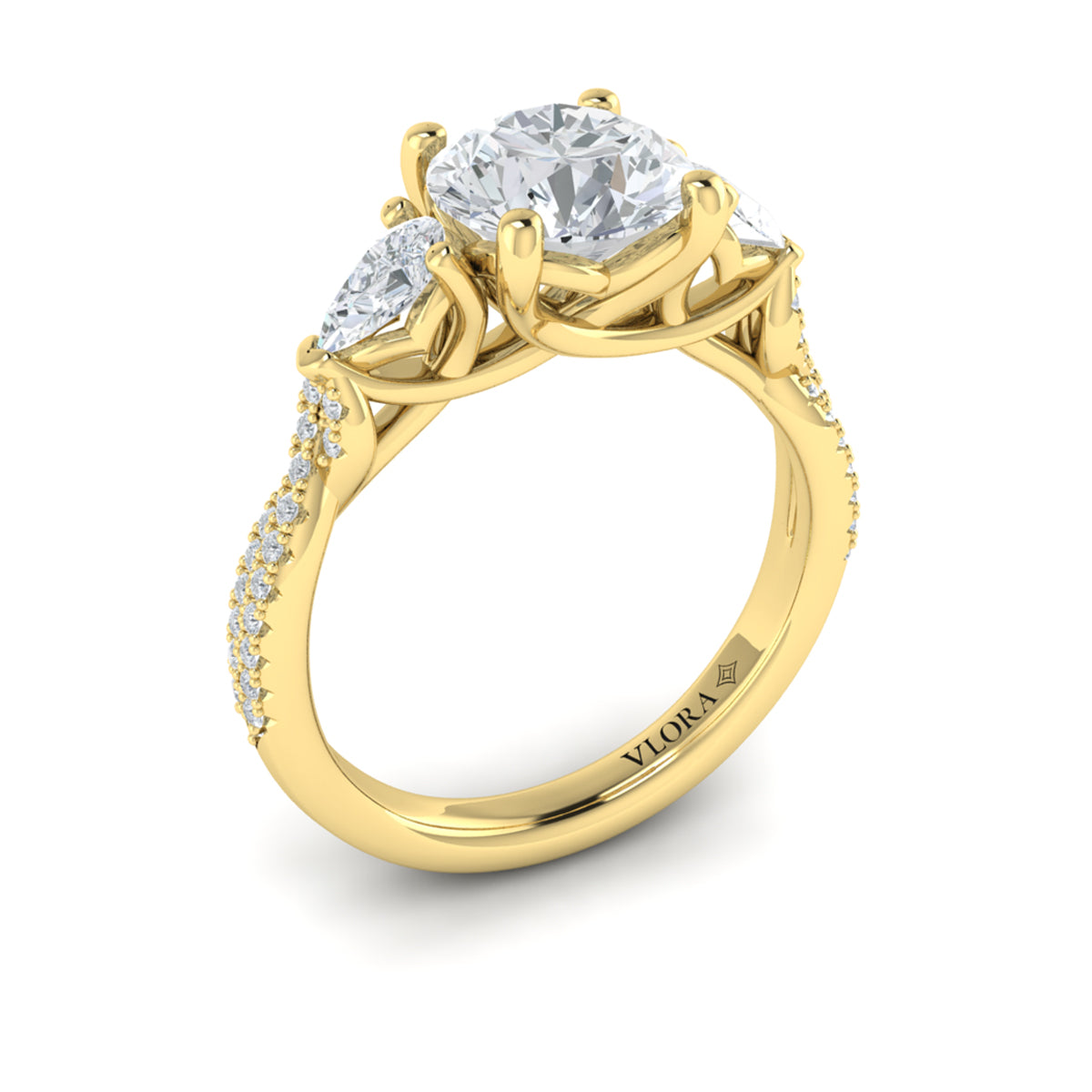 14kt Yellow Gold Pear Diamond Three-Stone Engagement Ring