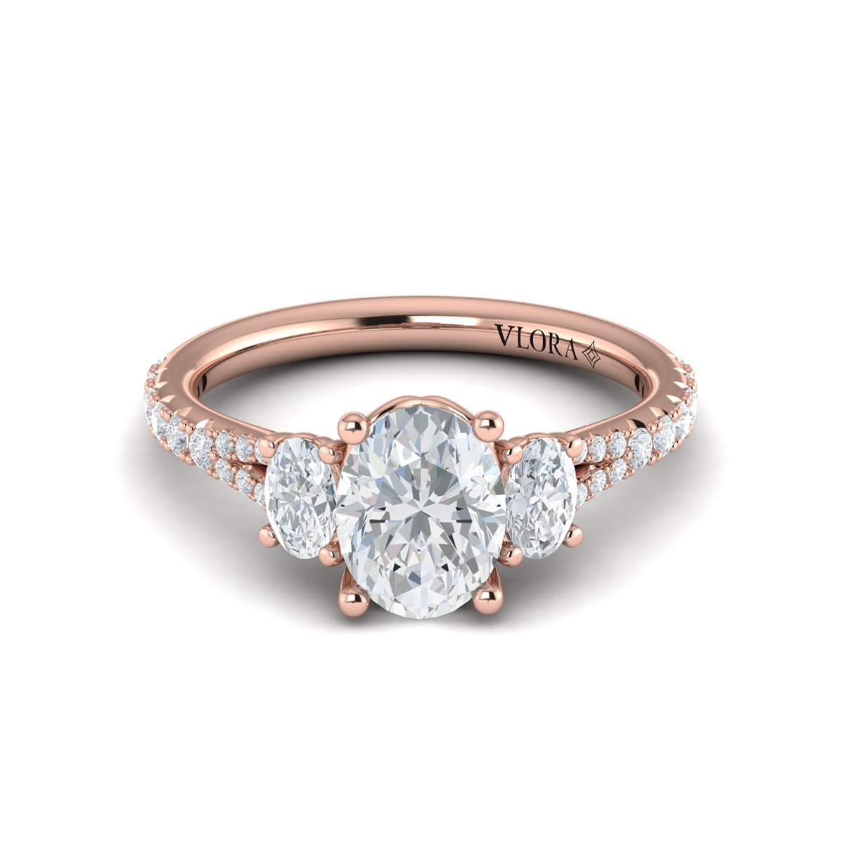 14kt Rose Gold Oval Diamond Three-Stone Engagement Ring