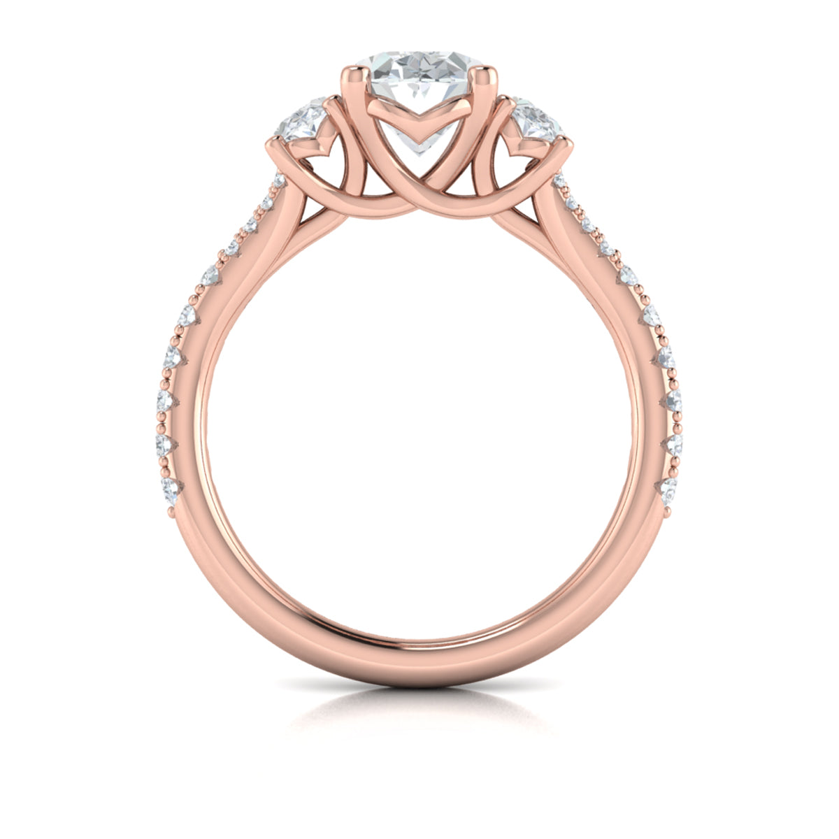 14kt Rose Gold Oval Diamond Three-Stone Engagement Ring