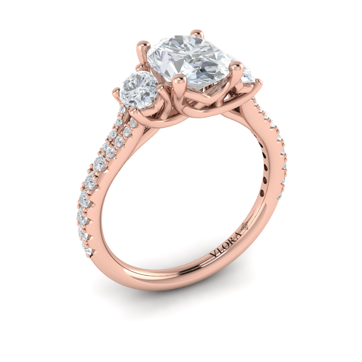 14kt Rose Gold Oval Diamond Three-Stone Engagement Ring