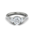 14K White Gold Oval Three-Stone Diamond Engagement Ring