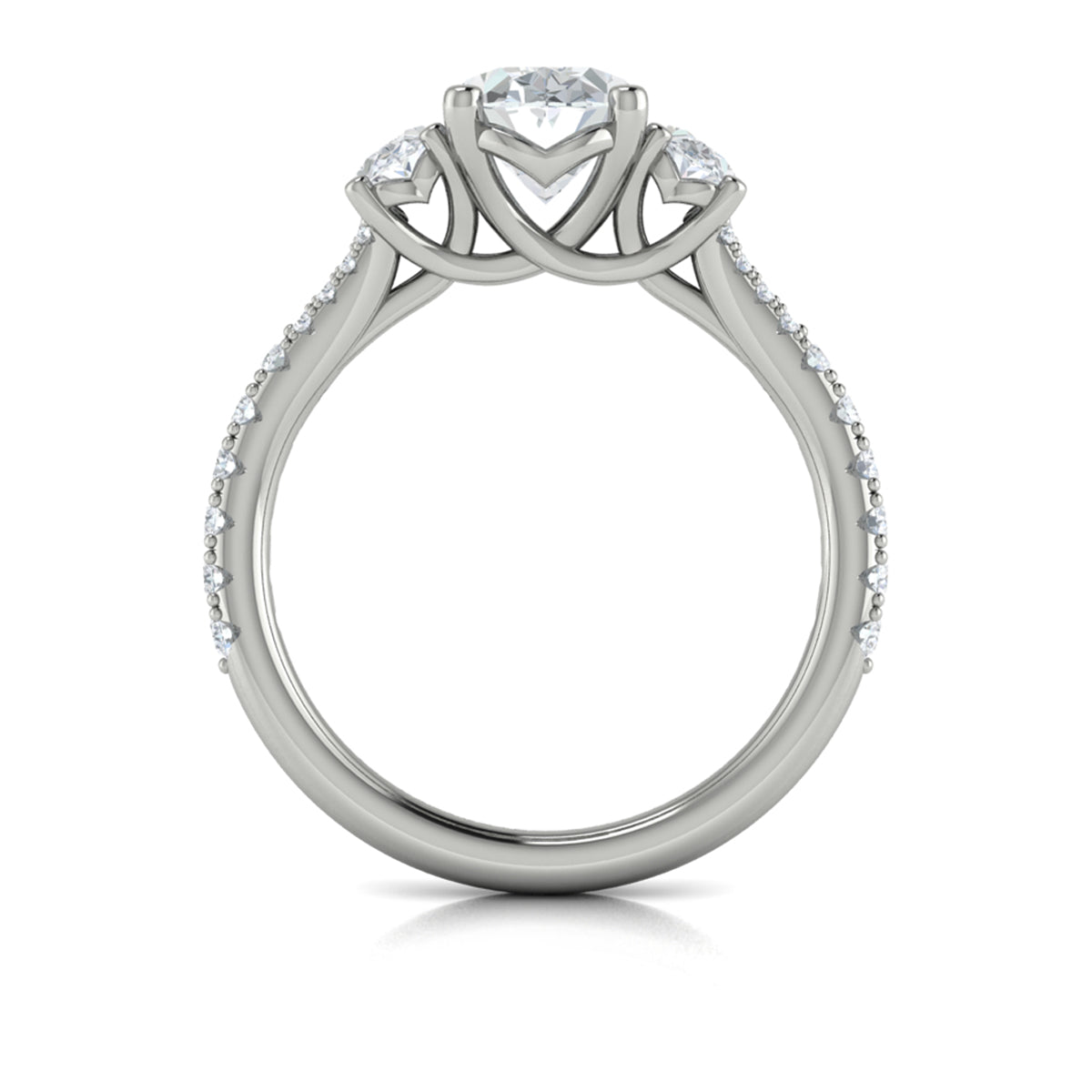 14K White Gold Oval Three-Stone Diamond Engagement Ring