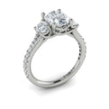 14K White Gold Oval Three-Stone Diamond Engagement Ring