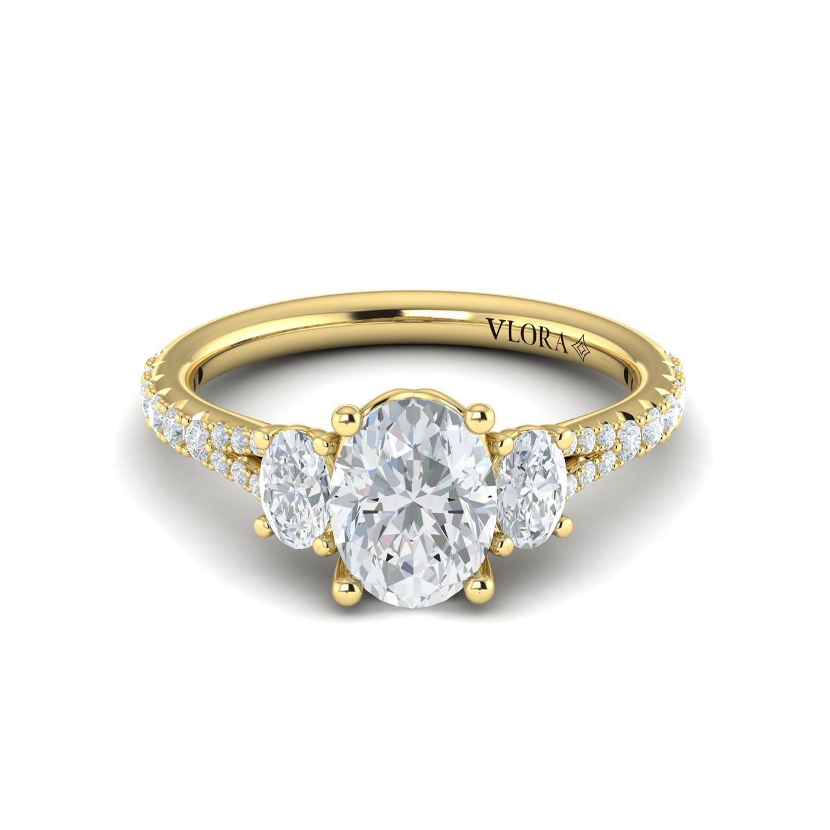 18kt Yellow Gold Oval Diamond Trilogy Engagement Ring