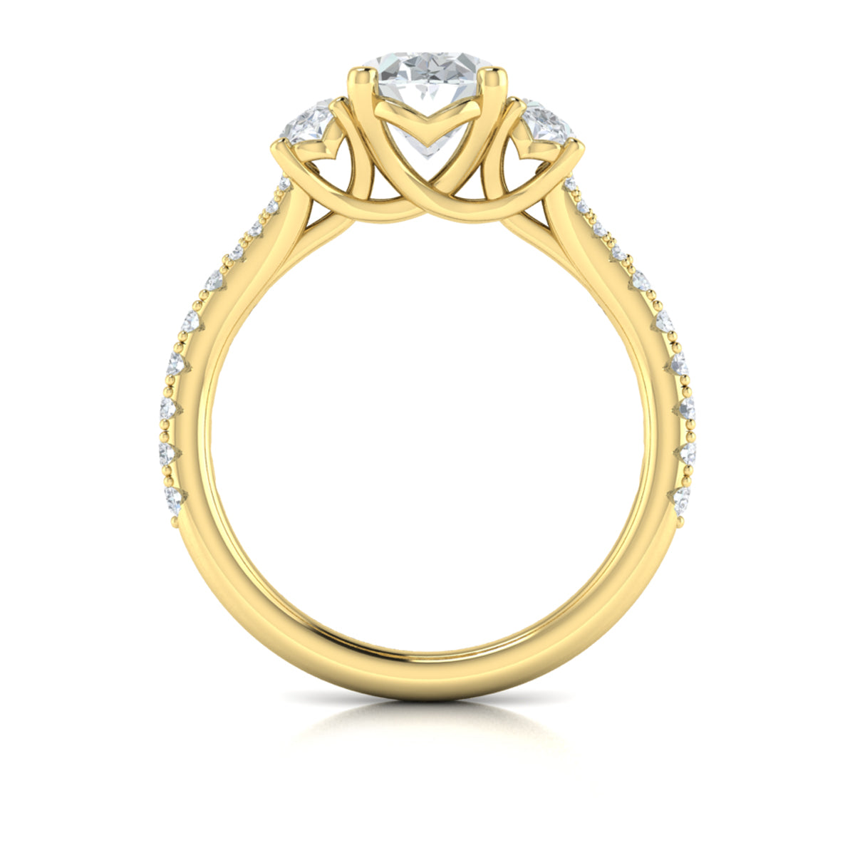 18kt Yellow Gold Oval Diamond Trilogy Engagement Ring