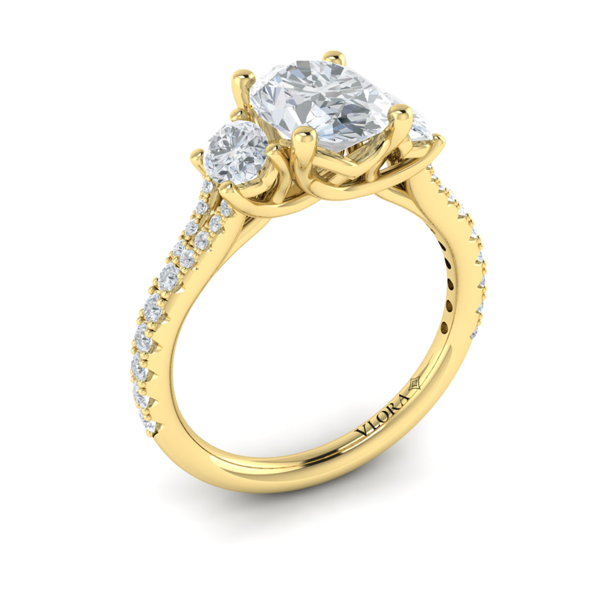 18kt Yellow Gold Oval Diamond Trilogy Engagement Ring