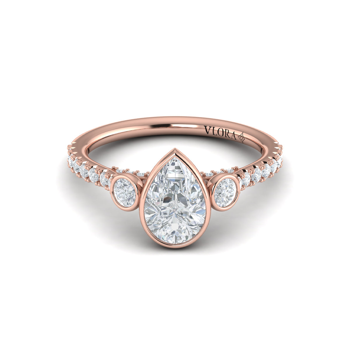 14kt Rose Gold Pear Diamond Three-Stone Engagement Ring