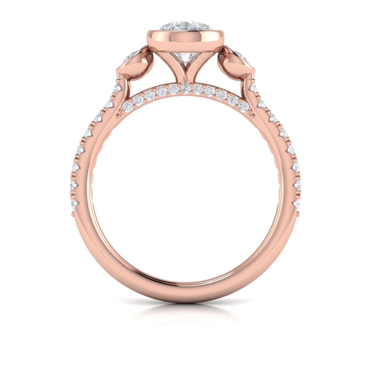 14kt Rose Gold Pear Diamond Three-Stone Engagement Ring