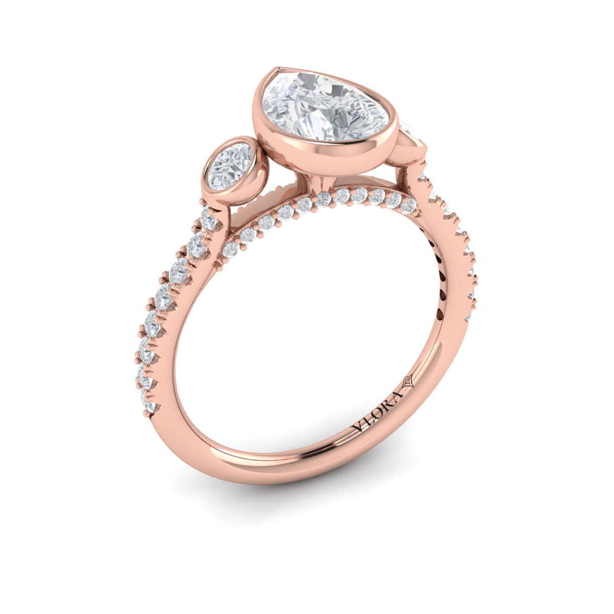 14kt Rose Gold Pear Diamond Three-Stone Engagement Ring