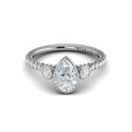 14K White Gold Pear Diamond Three-Stone Bezel Ring