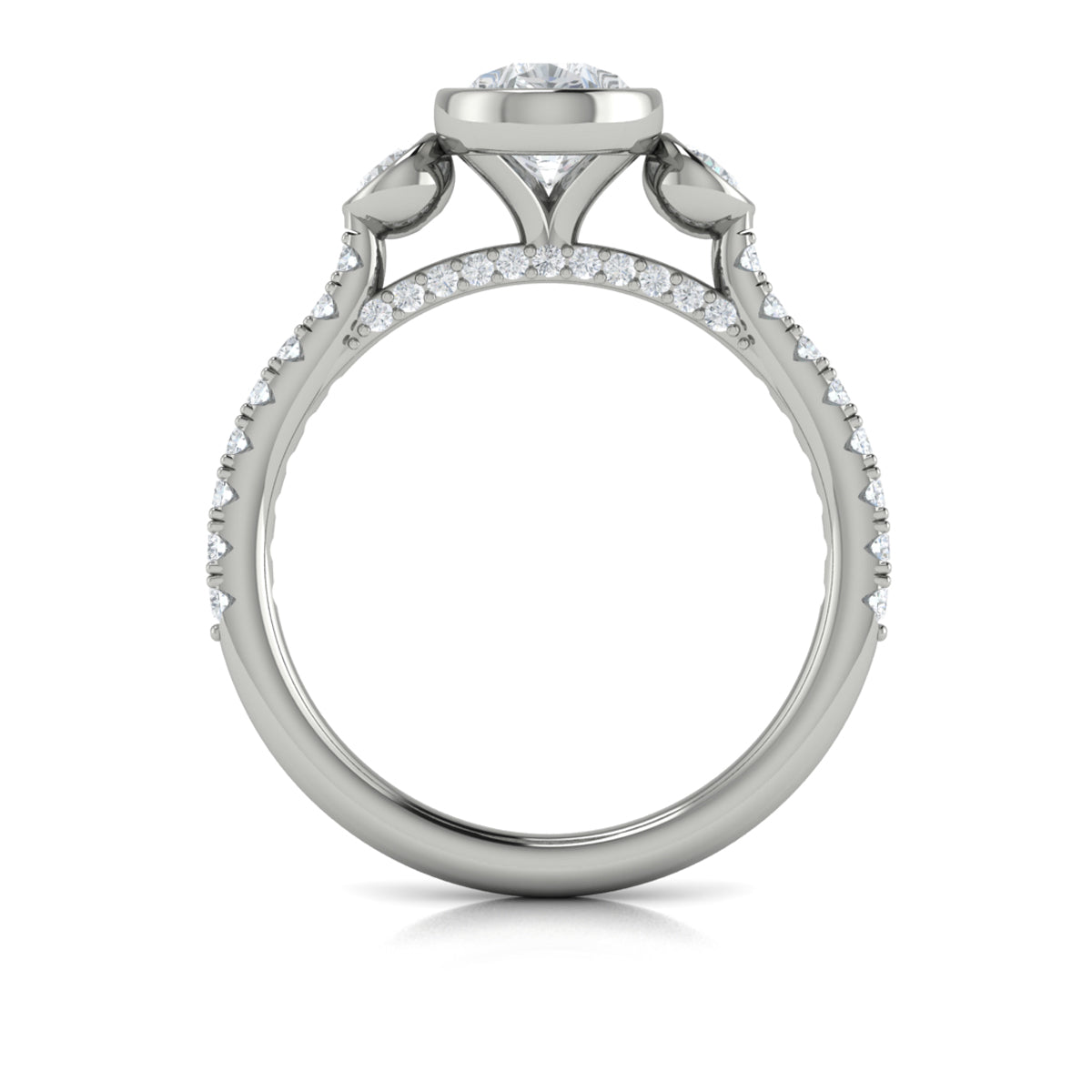 14K White Gold Pear Diamond Three-Stone Bezel Ring