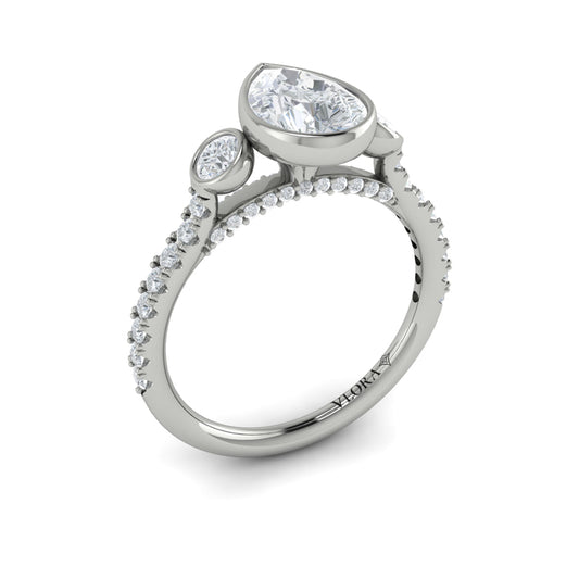 14K White Gold Pear Diamond Three-Stone Bezel Ring