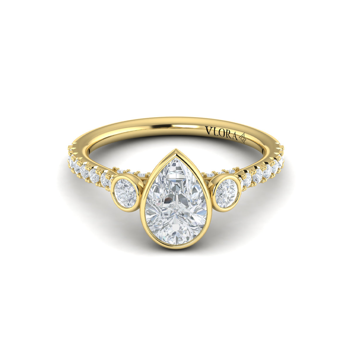 14kt Yellow Gold Pear Diamond Three-Stone Bezel Ring