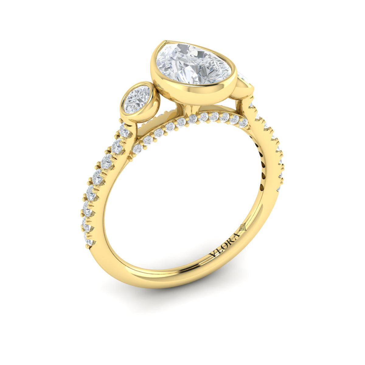 14kt Yellow Gold Pear Diamond Three-Stone Bezel Ring