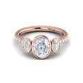 18kt Rose Gold Oval Diamond Three-Stone Bezel Engagement Ring
