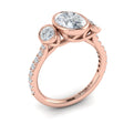 18kt Rose Gold Oval Diamond Three-Stone Bezel Engagement Ring