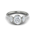 14K White Gold Oval Diamond Three-Stone Bezel Ring