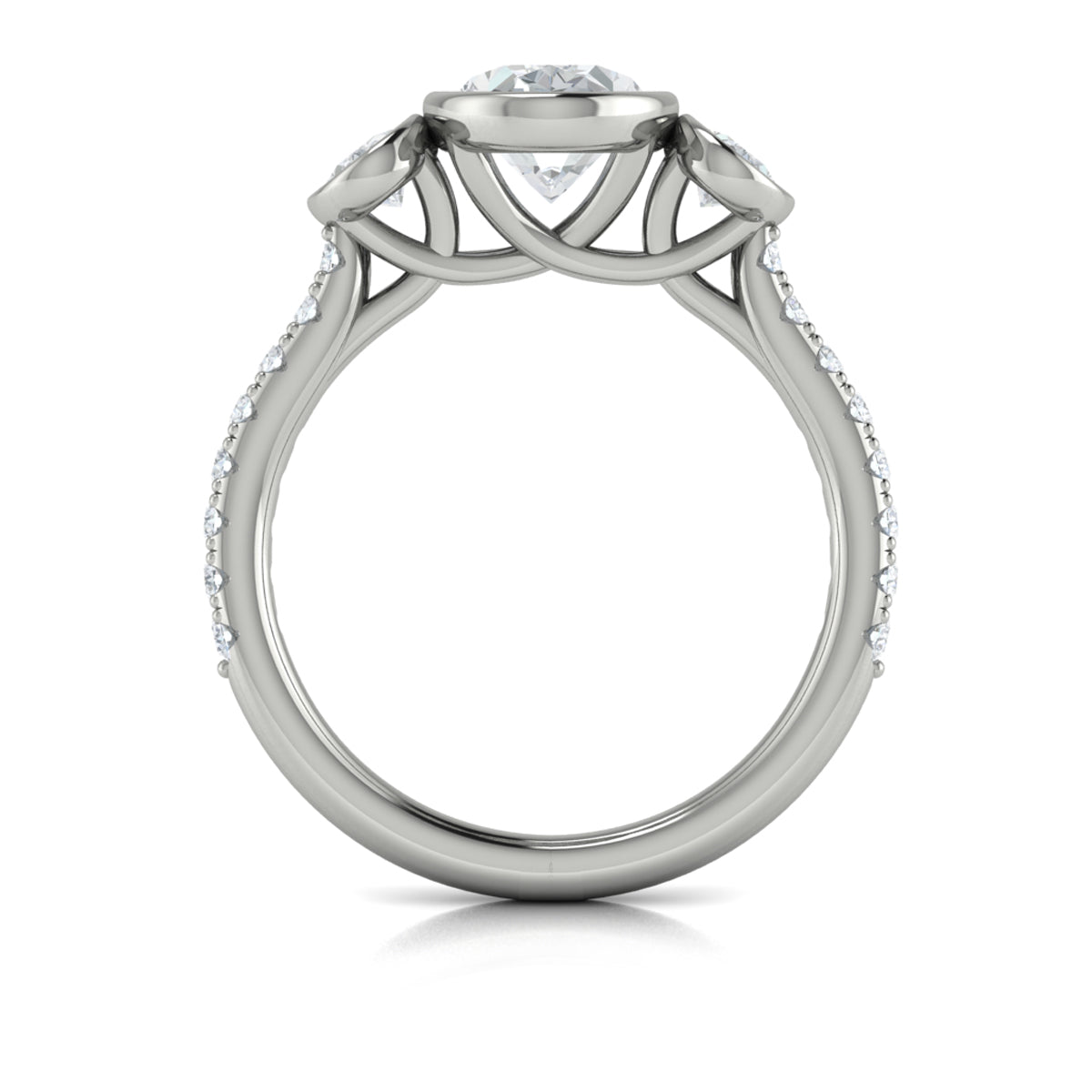 14K White Gold Oval Diamond Three-Stone Bezel Ring