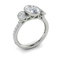 14K White Gold Oval Diamond Three-Stone Bezel Ring