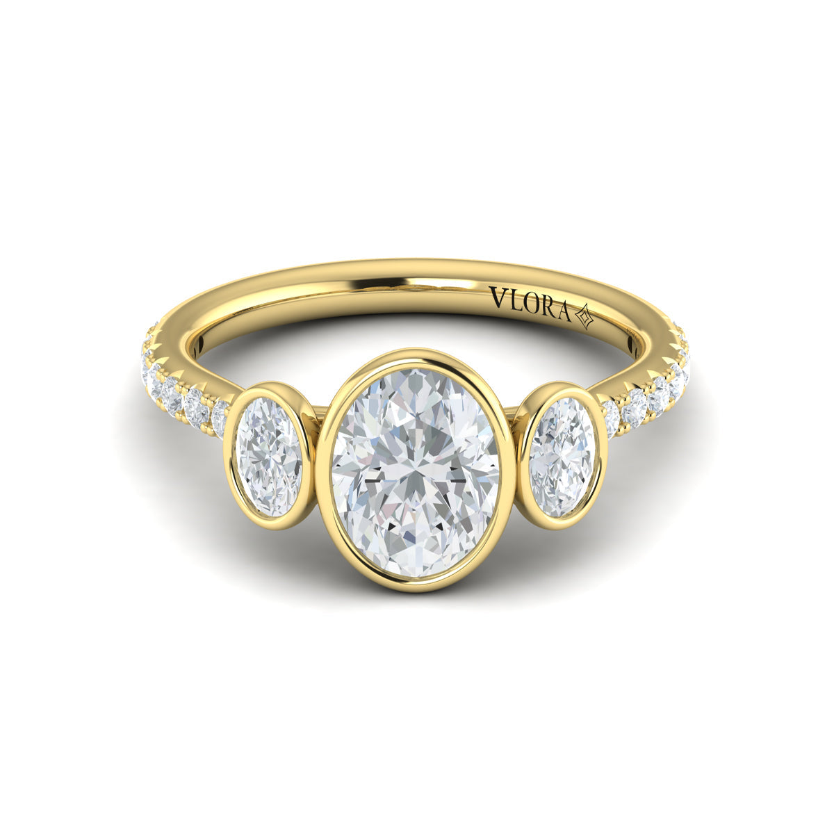 18kt Yellow Gold Oval Diamond Three-Stone Engagement Ring