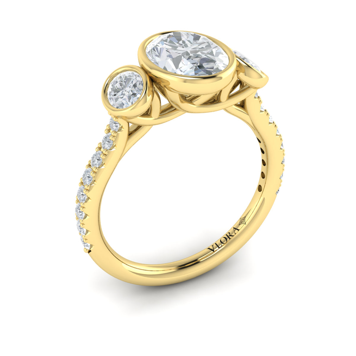18kt Yellow Gold Oval Diamond Three-Stone Engagement Ring