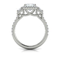 14kt White Gold Emerald Cut Three-Stone Halo Engagement Ring