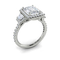 14kt White Gold Emerald Cut Three-Stone Halo Engagement Ring