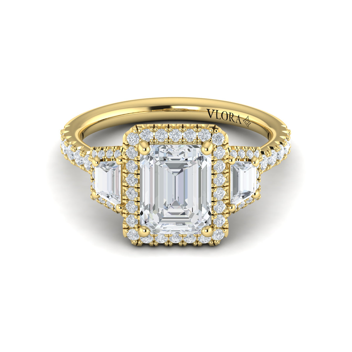 14kt Yellow Gold Emerald Cut Three-Stone Engagement Ring