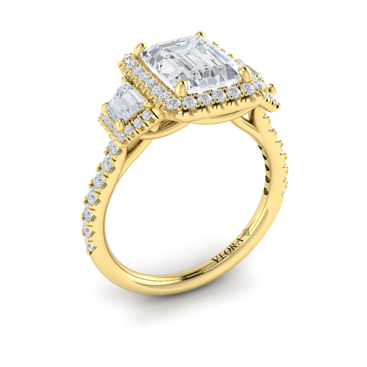 14kt Yellow Gold Emerald Cut Three-Stone Engagement Ring
