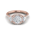 14K Rose Gold Round Diamond Three-Stone Halo Ring