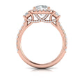 14K Rose Gold Round Diamond Three-Stone Halo Ring