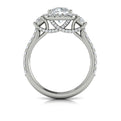 14kt White Gold Round Diamond Three-Stone Halo Ring