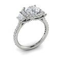 14kt White Gold Round Diamond Three-Stone Halo Ring