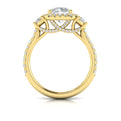 14kt Yellow Gold Round Diamond Three-Stone Halo Ring