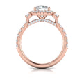 14K Rose Gold Three-Stone Diamond Halo Engagement Ring