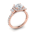 14K Rose Gold Three-Stone Diamond Halo Engagement Ring