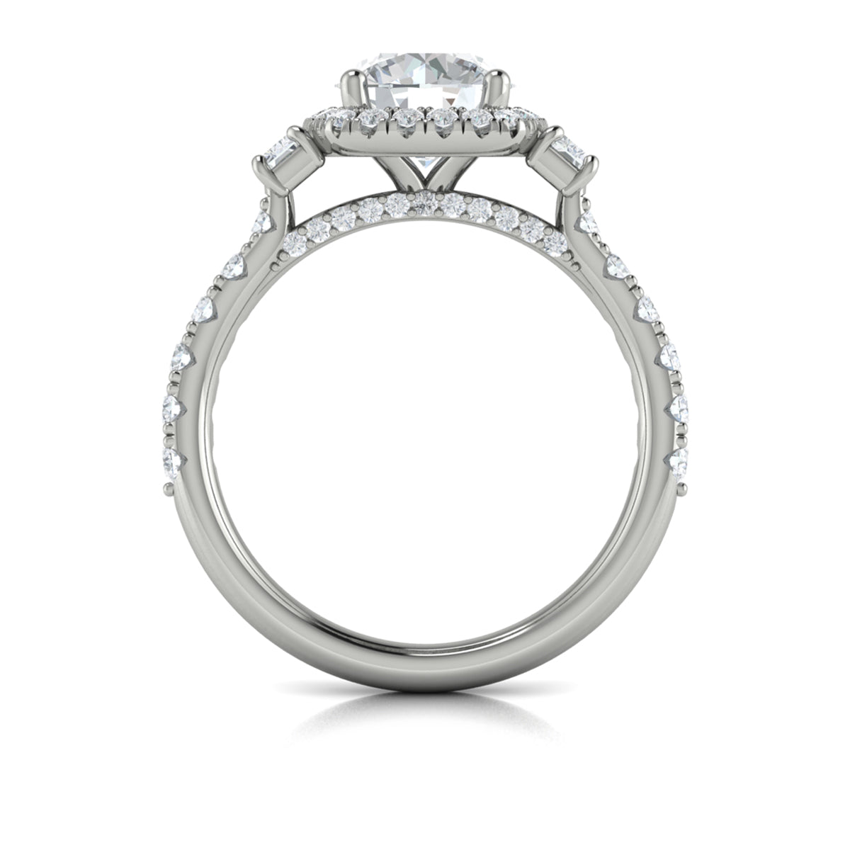14kt White Gold Diamond Three-Stone Halo Engagement Ring