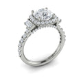 14kt White Gold Diamond Three-Stone Halo Engagement Ring